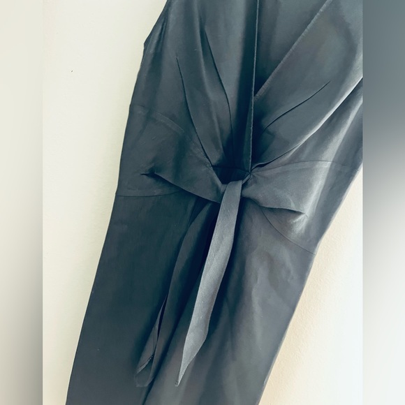 Theory Women’s Tie Front Kenza Linen Blend Black Sleeveless Dress - Picture 2 of 4